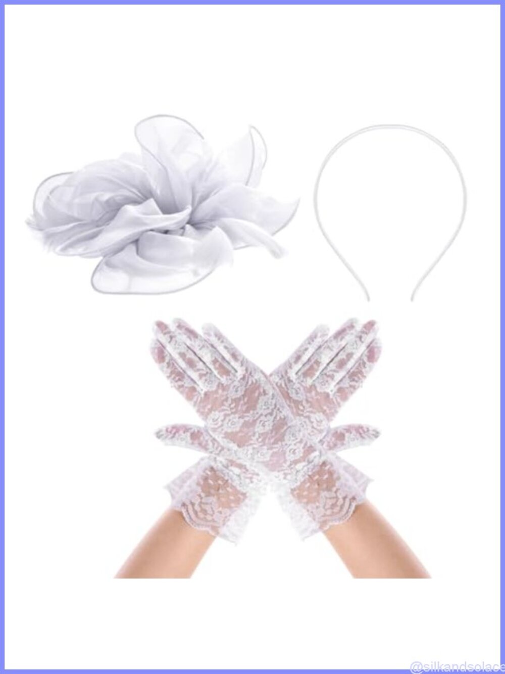 Women's Fascinator Hat & Lace Glove Set Tea Party Vintage Headband